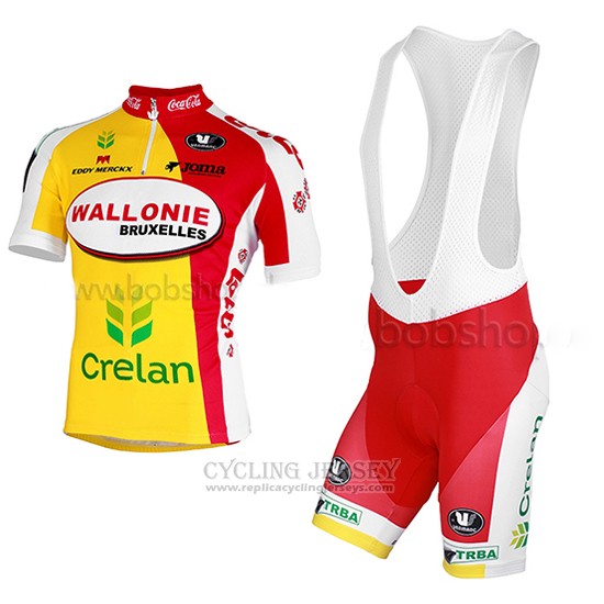 2013 Cycling Jersey Wallonie Bruxelles Yellow and Red Short Sleeve and Bib Short